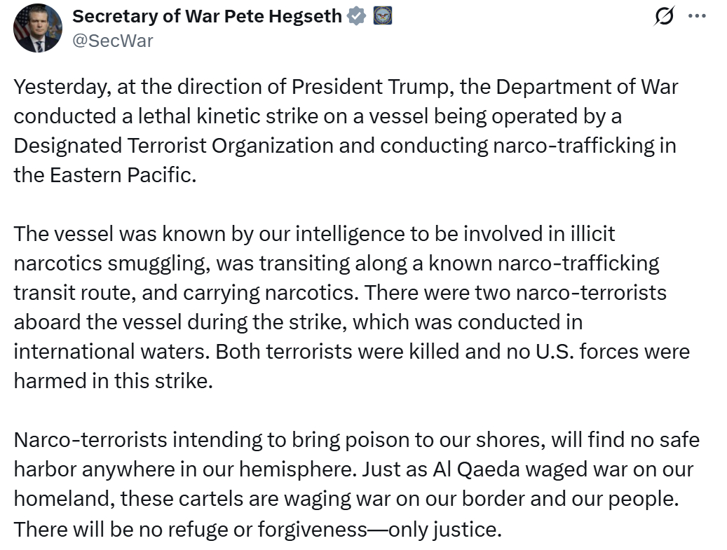 /사진=피트 헤그세스 미국 전쟁부(국방부) 장관 X 계정