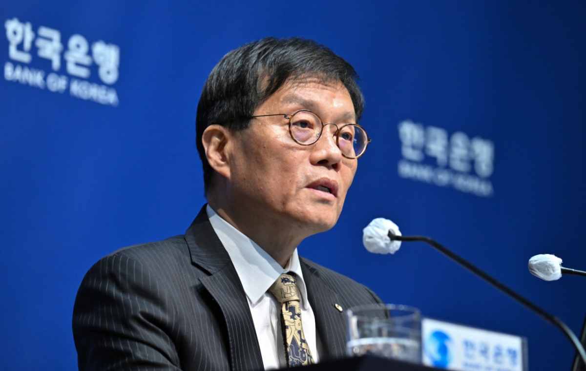 이창용 한국은행 총재가 23일 오전 서울 중구 한국은행에서 열린 금융통화위원회 본회의 후 기자간담회를 하고 있다./사진제공=뉴시스(사진공동취재단)