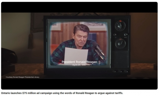 미국의 관세 정책을 비판하는 캐나다 광고 화면에 로널드 레이건 전 대통령이 등장한 모습 /사진=유튜브 영상 갈무리