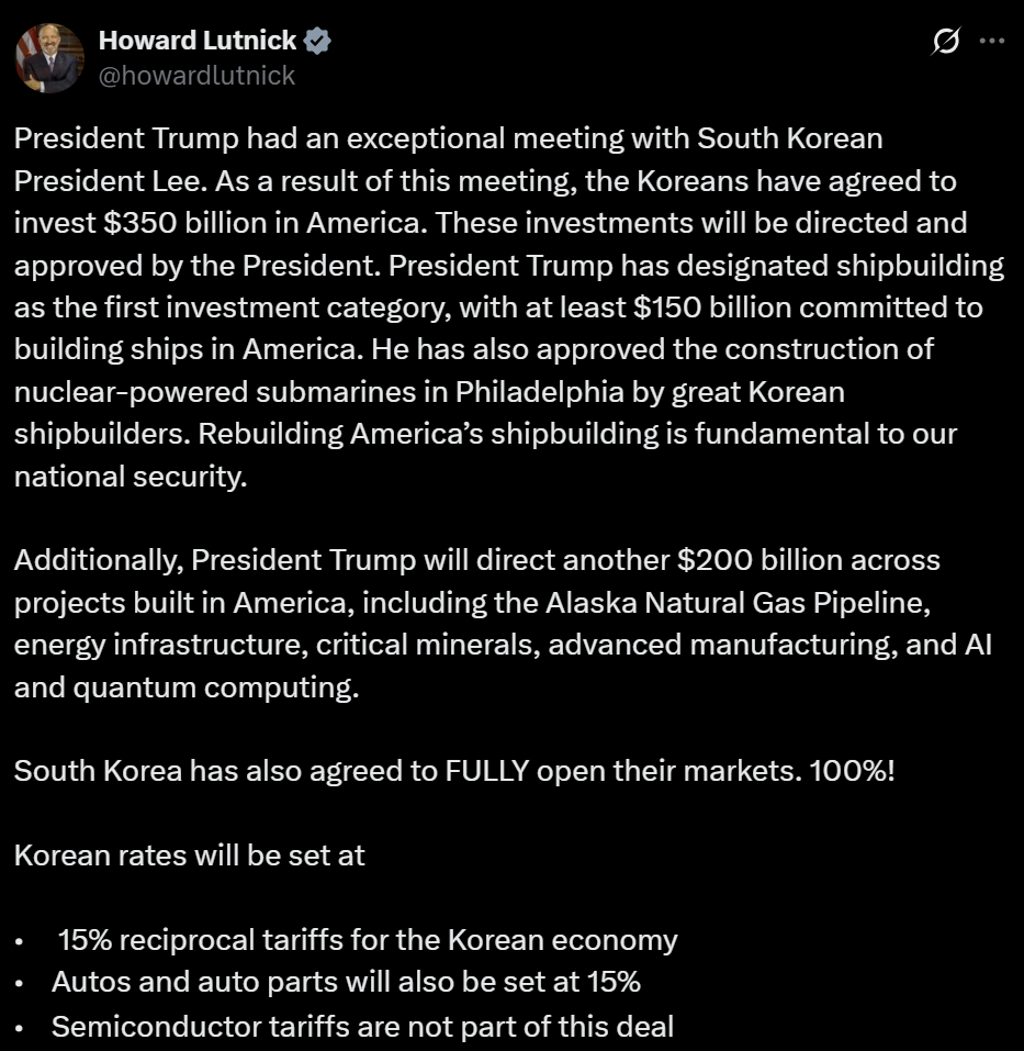 사진=러트닉 상무장관의 X 계정