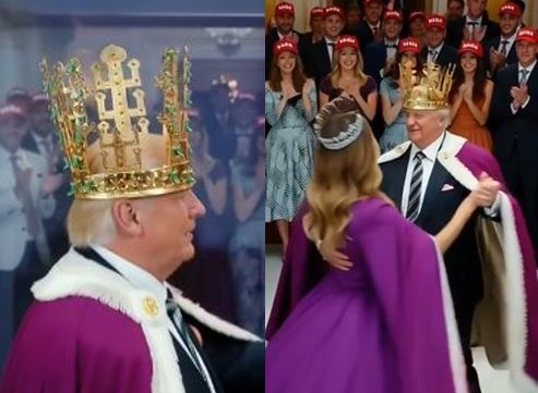 도널드 트럼프 미국 대통령이 신라 금관을 쓴 AI합성 사진./사진=뉴스1