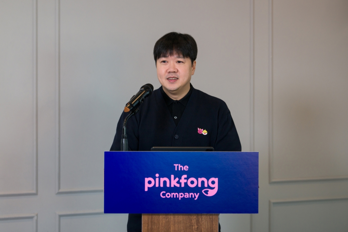 김민석 더핑크퐁컴퍼니 대표가 기자간담회에서 말하고 있다. /사진제공=더핑크퐁컴퍼니