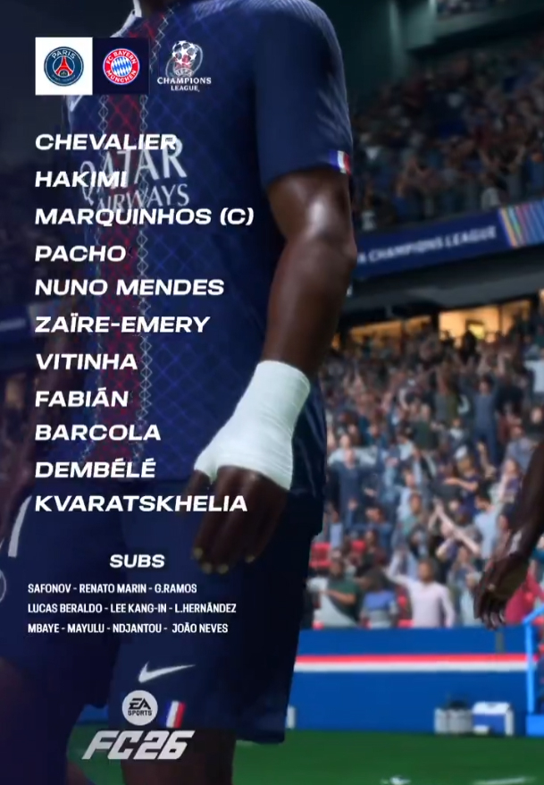 파리 생제르맹(PSG)의 바이에른 뮌헨전 선발 라인업. /사진=PSG SNS 캡처