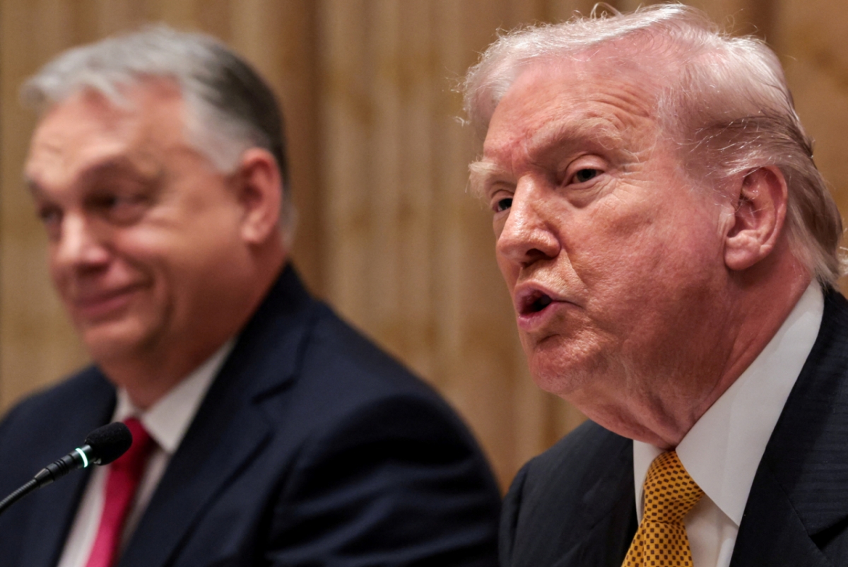 도널드 트럼프 미국 대통령이 7일(현지시간) 워싱턴DC 백악관에서 열린 빅토르 오르반 헝가리 총리와의 오찬을 겸한 정상회담에서 발언하고 있다. /로이터=뉴스1