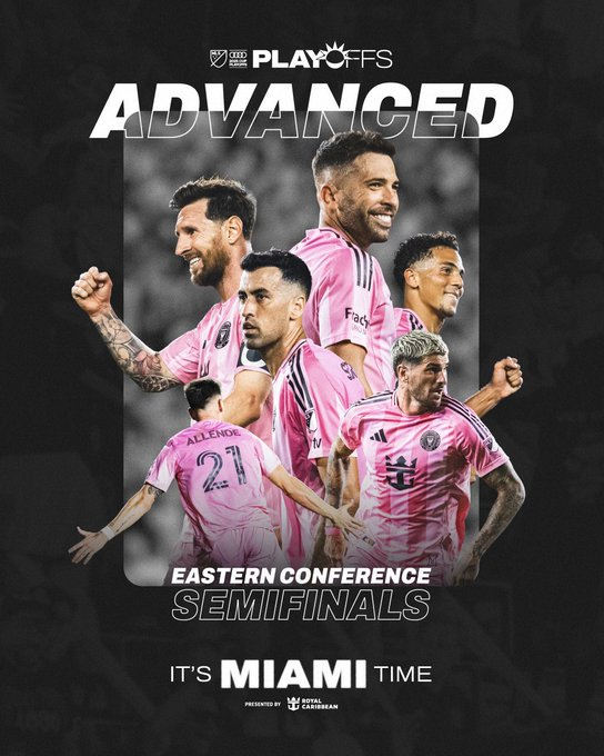 9일(한국시간) 미국 플로리다주의 체이스 스타디움에서 열린 2025 미국 메이저리그사커(MLS)컵 동부 콘퍼런스 플레이오프 8강 3차전 승리 후 준결승 진출을 확정한 인터 마이애미. /사진=인터 마이애미 공식 사회관계망서비스(SNS)