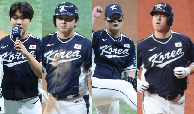9일 체코와 평가전에서 희비가 엇갈린 한화 선수들. 왼쪽부터 정우주, 문현빈, 김서현, 노시환. /사진=김진경 대기자