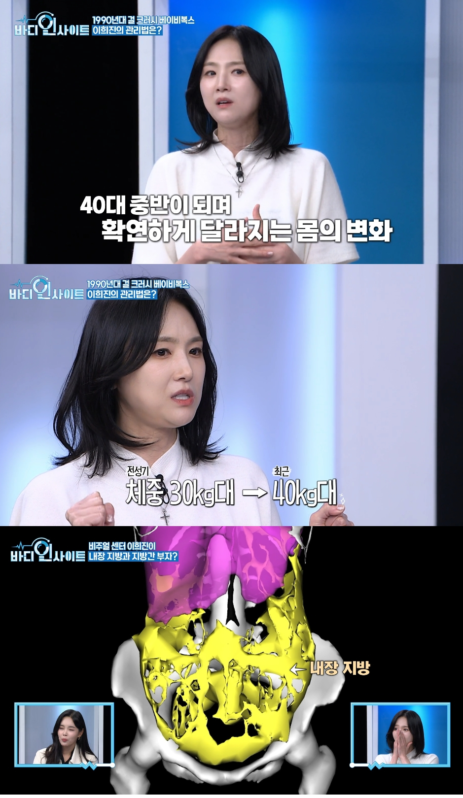 그룹 베이비복스 이희진이 건강 진단 결과에 놀라는 모습을 보였다. /사진=MBN '바디인사이트' 방송화면