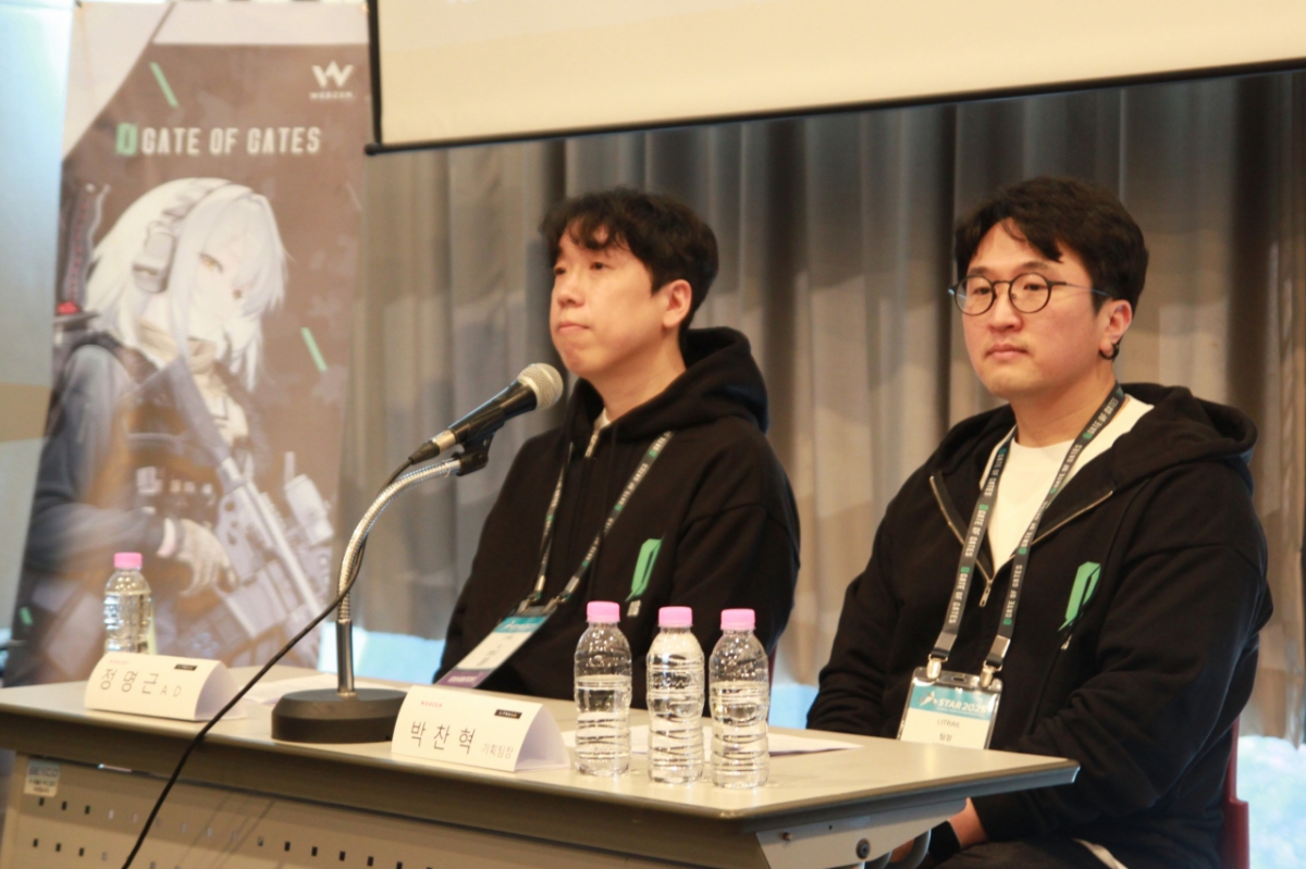 14일 '게이트 오브 게이츠' 공동 인터뷰에 참석한 정명근 리트레일 아트디렉터(좌)와 박찬혁 기획팀장(우)./사진=뉴스1