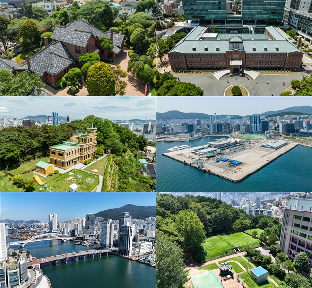 (시계 방향으로)경무대·임시중앙청·국립중앙관상대·부산항제1부두·영도다리·복병산배수지./사진제공=부산시