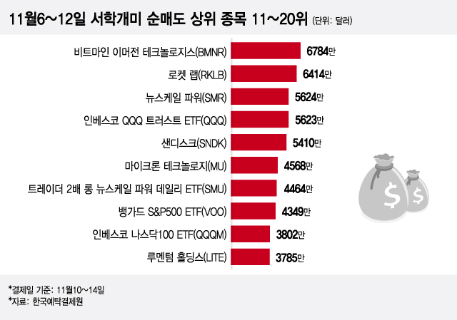 11월6~12일 서학개미 순매수 상위 종목 11~20위/그래픽=이지혜