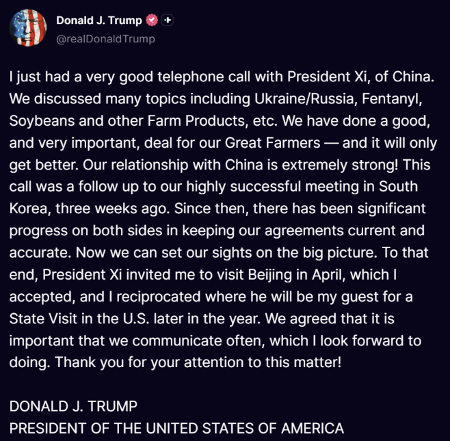 /사진=도널드 트럼프 미국 대통령 트루스소셜 