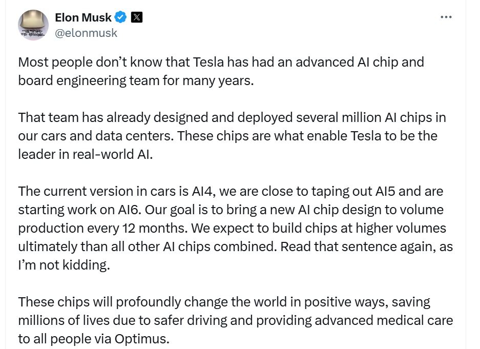 일론 머스크 테슬라 CEO가 X에 올린 글 /X 캡쳐
