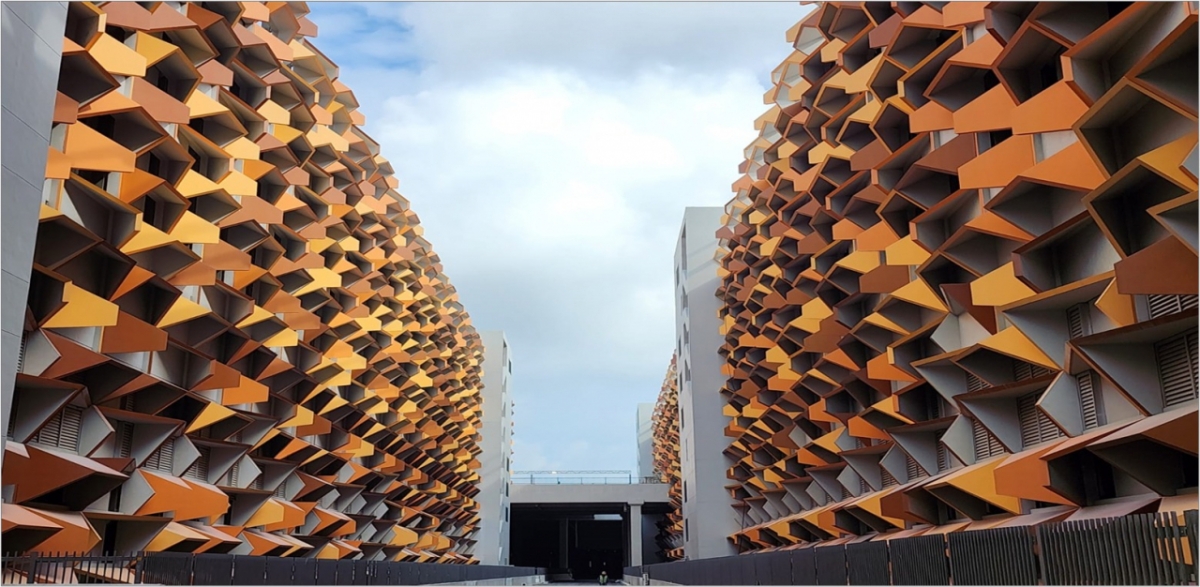 T301 빌딩형 차량기지 외벽에 촘촘히 박힌 파사드/사진제공=GS건설