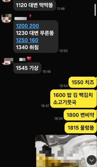 기록일지로 주로 쓰이던 아내와의 카톡창에 대변 정보와 사진이 추가되기 시작했다. /사진=최우영 기자