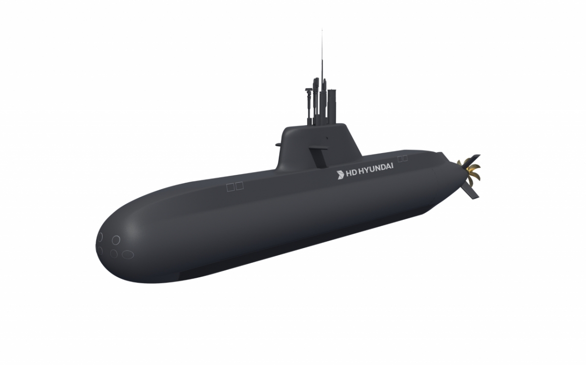 HD현대중공업의 수출용 표준형 1500톤급 잠수함 HDS-1500의 조감도. HD현대중공업은 HDS-1500 모델을 기반으로 페루 해군과 공동 개발하고 있다./사진제공=HD현대