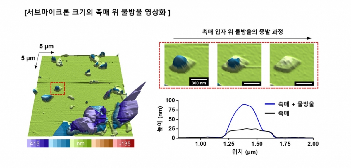 수전해 촉매 입자 위에 형성된 물방울 1개의 모습을 영상화한 이미지 /사진=KAIST