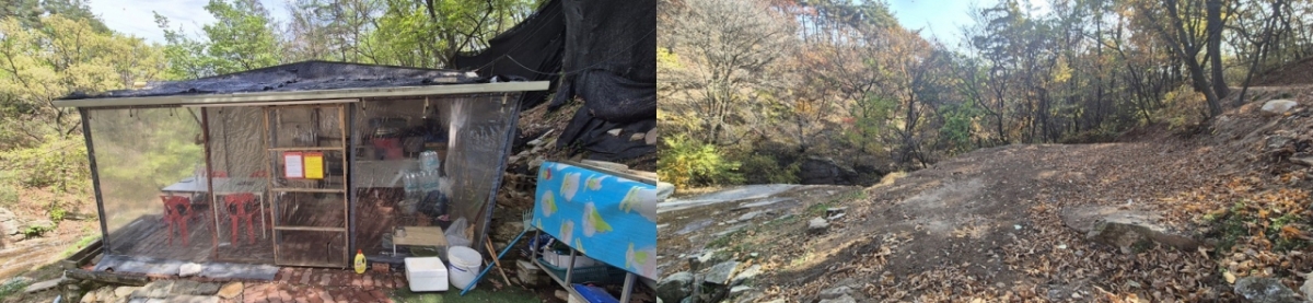 불암산 일원에 자리해 있던 불법 시설물(왼쪽)이 행정 대집행 이후 사라진 모습. /사진제공=남양주시