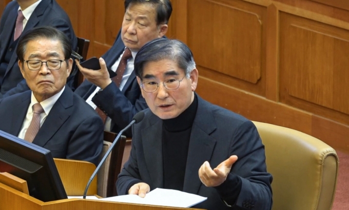 김용현 전 국방부 장관이 지난 1월23일 오후 서울 종로구 헌법재판소에서 열린 윤석열 대통령 탄핵심판 4차변론에 증인으로 출석해 발언하고 있다. /사진=뉴스1