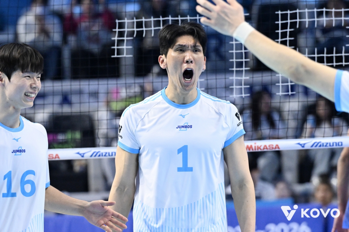 대한항공 김규민이 7일 인천 계양체육관에서 열린 삼성화재전 득점 이후 포효하고 있다. /사진=한국배구연맹 제공