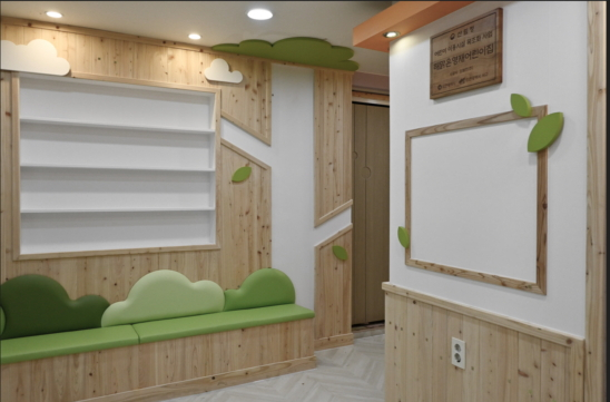 2025년 산림청 '어린이 이용시설 목조화사업'에 선정돼 친환경 국산 목재를 활용, 시공한 인천광역시 서구 해맑은영재어린이집 내부 모습./사진제공=산림청