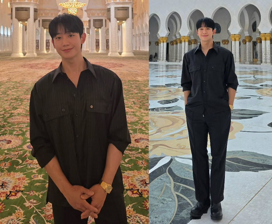 아부다비 그랜드 모스크를 배경으로 한 배우 정해인