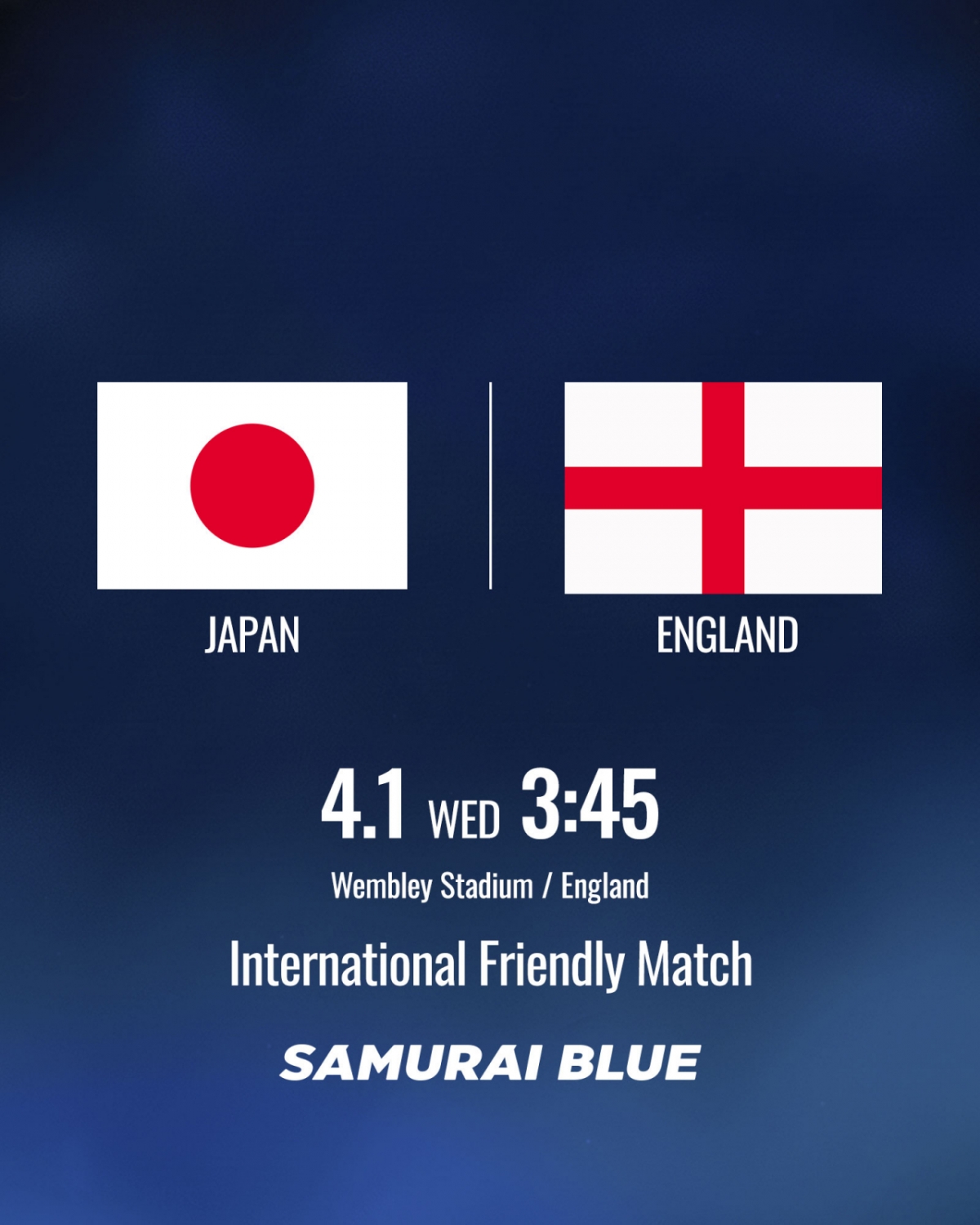 내년 3월 31일(한국시간 4월 1일) 영국 런던의 웸블리 스타디움에서 열리는 잉글랜드와 일본의 평가전. /사진=일본축구협회 SNS 캡처