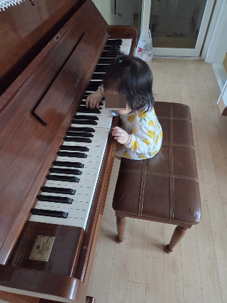 피아노 건반을 직접 쳐보고 싶었던 아기. 저녁시간부터는 절대로 허용할 수 없는 행동이다. /사진=최우영 기자