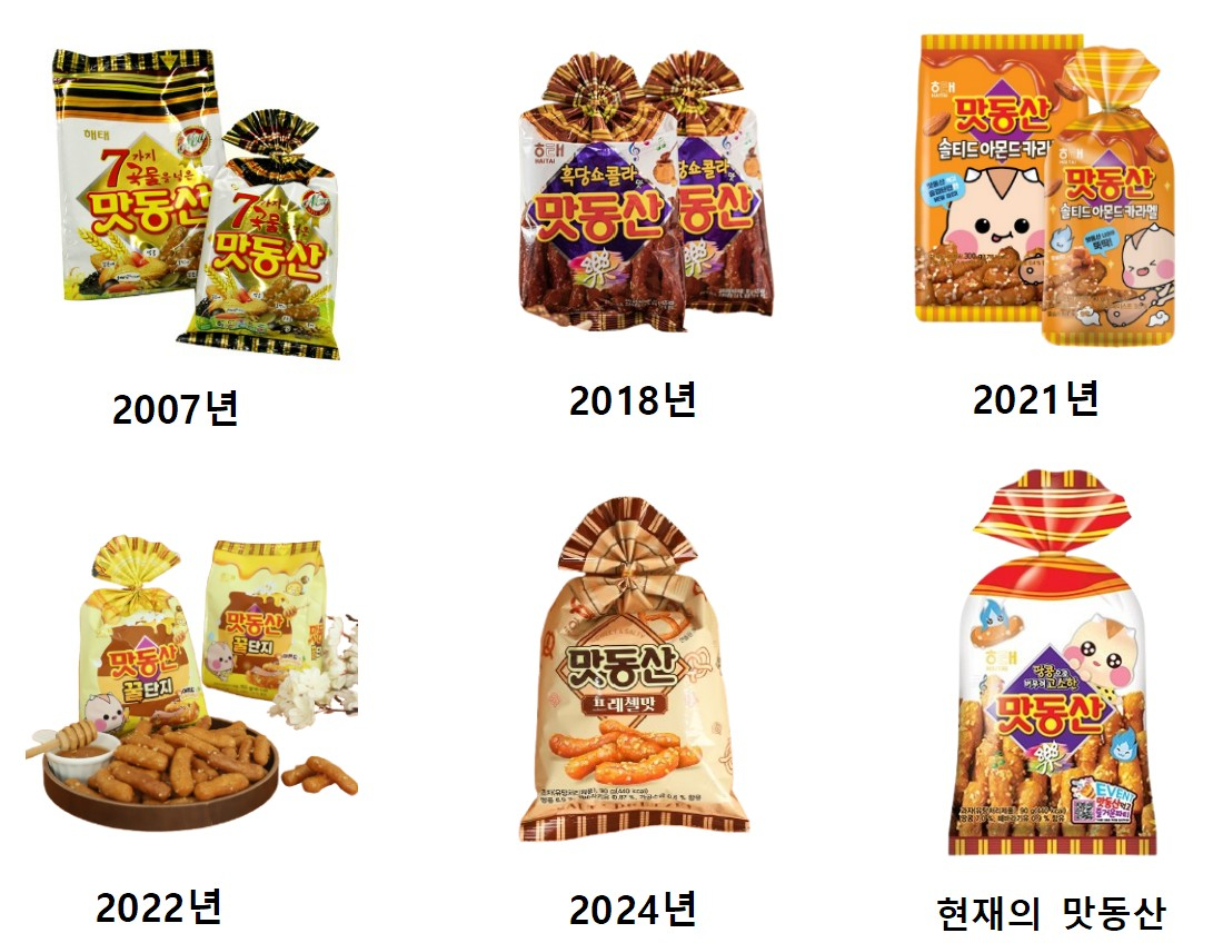 맛동산의 패키지 변천사./사진제공=해태제과