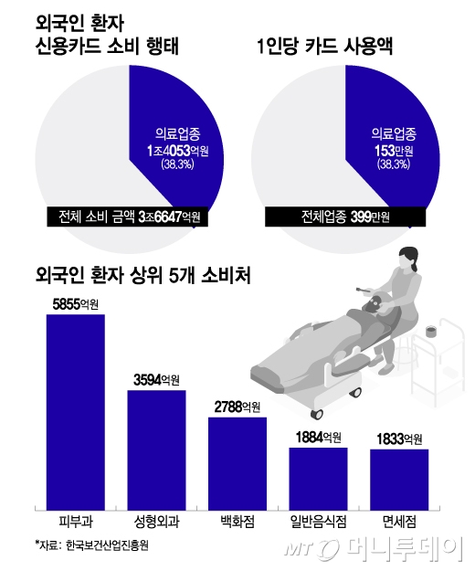 외국인 환자 신용카드 소비 행태, 1인당 카드 사용액, 외국인 환자 상위 5개 소비처/그래픽=이지혜