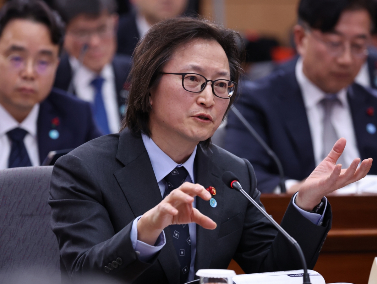 주병기 공정거래위원장이 19일 서울 종로구 정부서울청사 별관에서 열린 금융위원회·공정거래위원회 업무보고에서 답변하고 있다./사진제공=뉴시스(대통령실통신사진기자단)