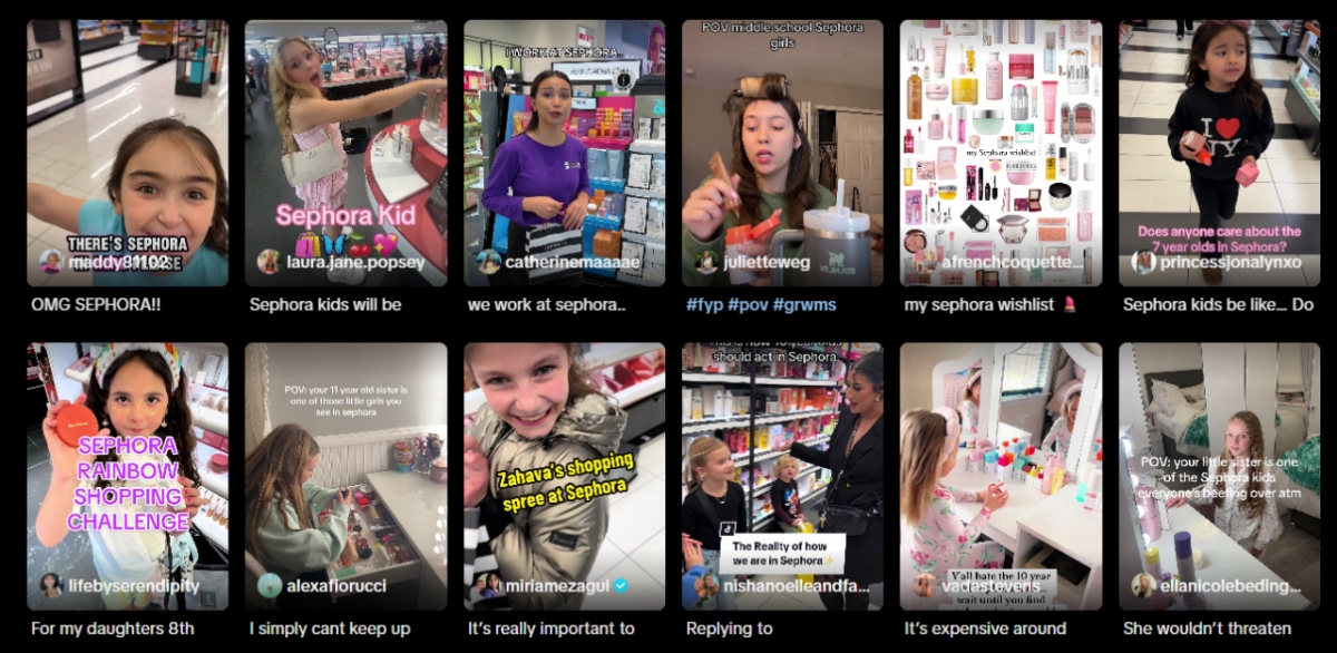 동영상 플랫폼 틱톡에서 '세포라 키즈', '세포라 걸스'로 검색한 결과 /사진=틱톡