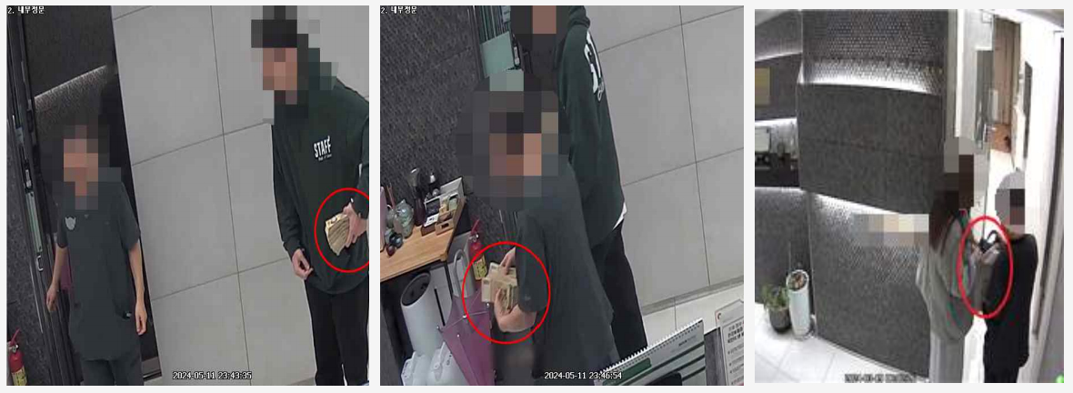 프로포폴을 투약하고 정신을 잃은 피해자를 간음한 의사 B씨가 투약의 대가로 현금·명품가방 등을 받아 챙기는 모습./ 사진제공=서울중앙지검