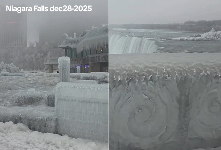북미 지역에 찾아온 매서운 한파로 나이아가라 폭포가 얼어붙은 모습./사진=인스타그램 'torontoprusath'