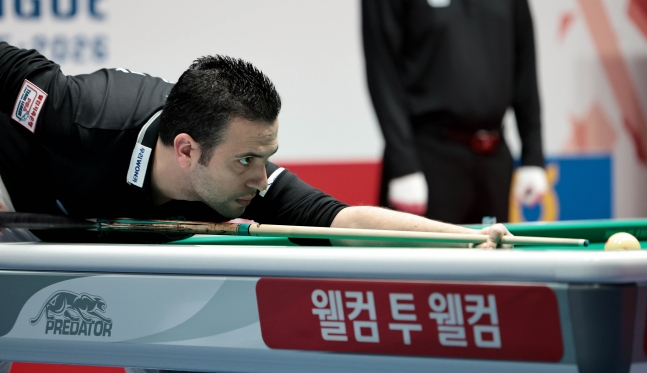 우리금융캐피탈 다비드 사파타가 스트로크를 준비하고 있다. /사진=PBA 제공