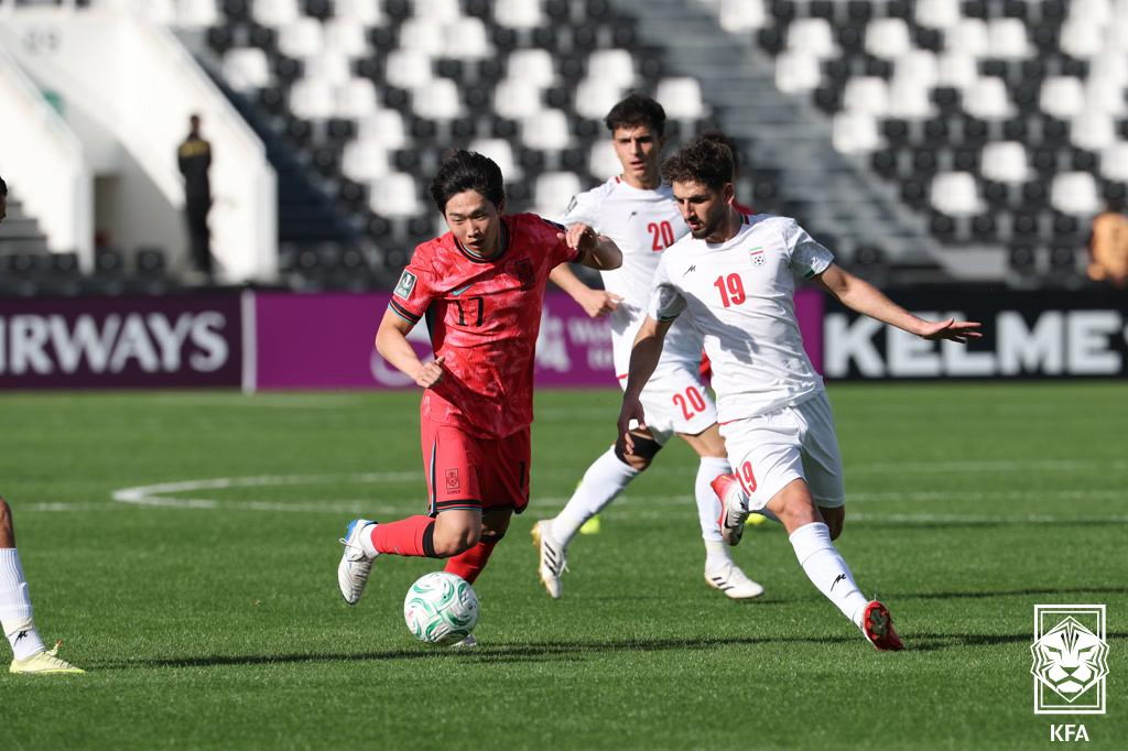 7일(한국시간) 사우디아라비아 리야드에서 열린 한국과 이란의 2025 AFC U-23 아시안컵 조별리그 C조 1차전 경기 모습. /사진=대한축구협회 제공