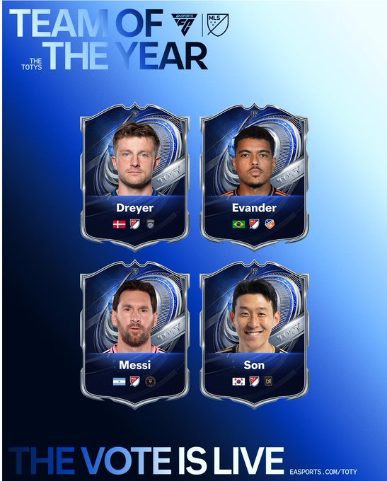 올해의 팀 후보에 이름을 올린 리오넬 메시(왼쪽 아래)와 손흥민(오른쪽 아래). /사진=미국 메이저리그 사커(MLS) 공식 사회관계망서비스(SNS)