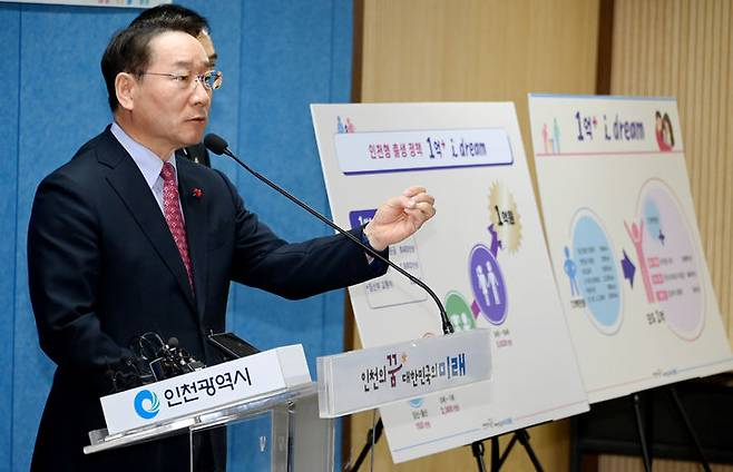 [인천=뉴시스] 유정복 인천시장이 지난 2023년 12월18일 시청 브리핑룸에서 인천형 출생정책 '1억 플러스 아이드림'을 발표하고 있다. (사진=뉴시스DB) photo@newsis.com 