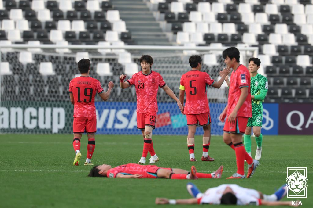 10일 레바논과의 2025 AFC U-23 아시안컵 조별리그 2차전에서 4-2로 승리한 대한민국 U-23 대표팀 선수들. /사진=대한축구협회 제공