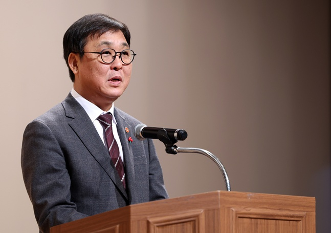 최휘영 문화체육관광부 장관이 ‘2026 박물관·미술관인 신년교례회'에서 신년사를 하고 있다. /사진=문체부