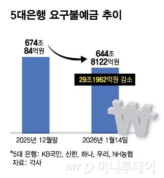 5대은행 요구불예금 추이/그래픽=김다나