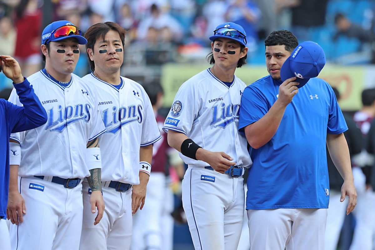 2025시즌 박병호(왼쪽부터), 강민호, 구자욱, 후라도의 모습. /사진=삼성 라이온즈