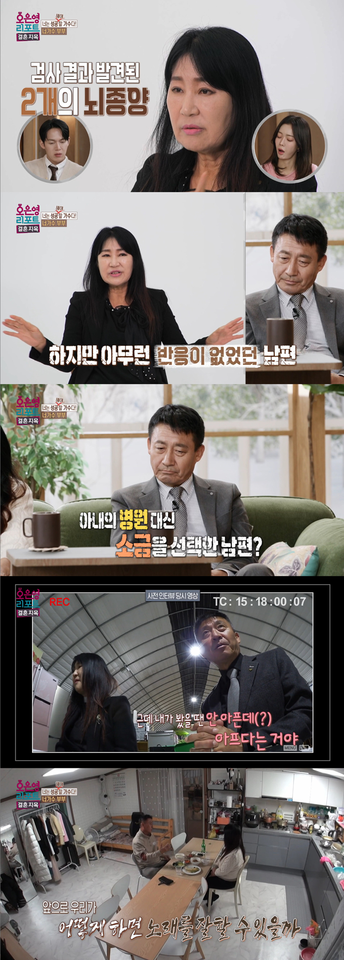 빚 12억을 갚기 위해 열심히 일하다 뇌종양 진단을 받은 아내와 그의 아픔은 아랑곳 않고 가수 활동만 강요하는 남편간의 갈등이 그려졌다./사진=MBC '오은영 리포트-결혼 지옥' 방송 화면