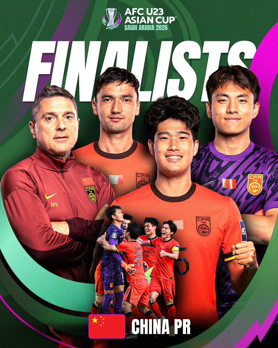 2026 AFC U-23 아시안컵 결승에 오른 중국 축구대표팀. /사진=AFC SNS 캡처
