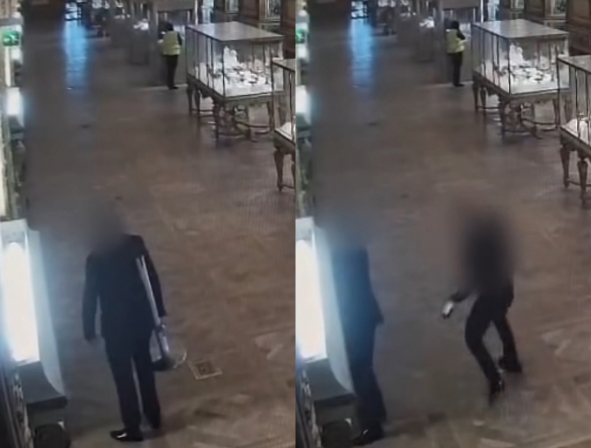 지난해 10월 프랑스 루브르 박물관 도난 사건 당시 현장 경비요원들이 절도범들을 제압하지 못하고 머뭇거리는 모습이 담긴 CC(폐쇄회로)TV 영상이 공개됐다./사진=프랑스 텔레비지옹 