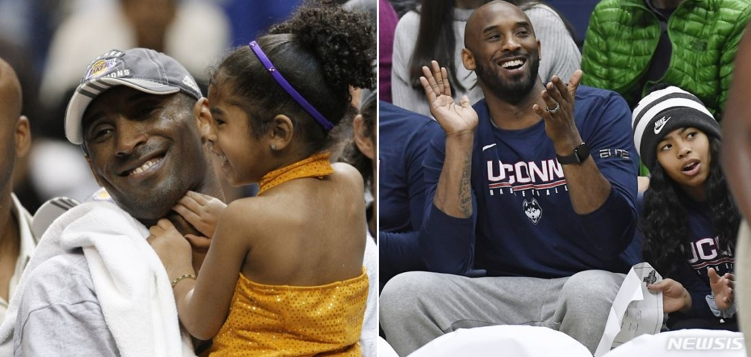 딸 지아나와 2009년, 2019년 NBA 경기를 관람 중인 코비 브라이언트 생전 모습. /AP=뉴시스