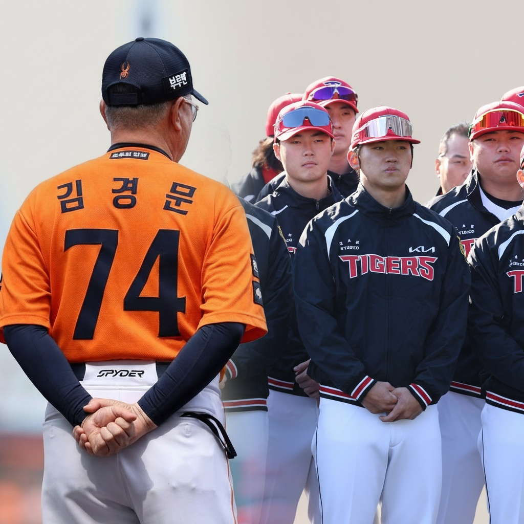 과연 한화의 선택은? 김경문 한화 이글스 감독(왼쪽)과 KIA 타이거즈 선수들. /사진=AI 활용 합성(한화 이글스, KIA 타이거즈 제공 사진 활용)