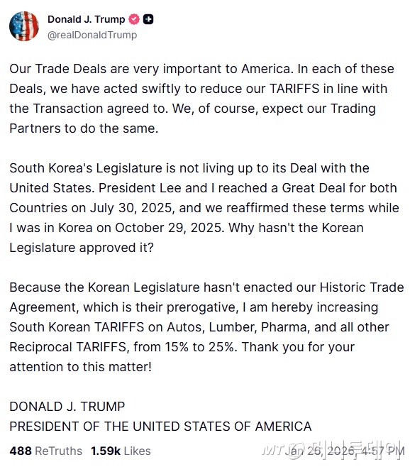 /도널드 트럼프 미국 대통령 소셜미디어 트루스소셜 캡쳐.