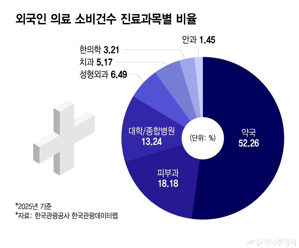 외국인 의료 소비건수 진료과목별 비율/그래픽=윤선정