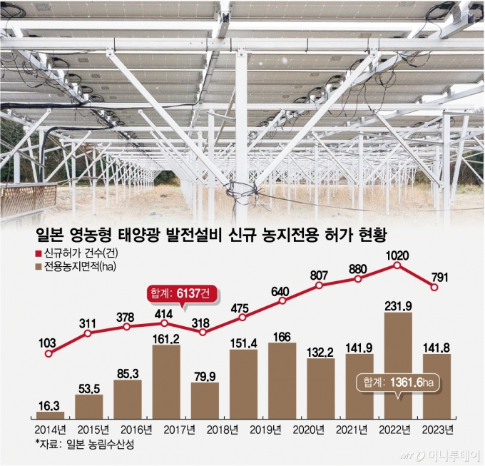 일본 영농형 태양광 발전설비 신규 농지전용 허가 현황/그래픽=임종철