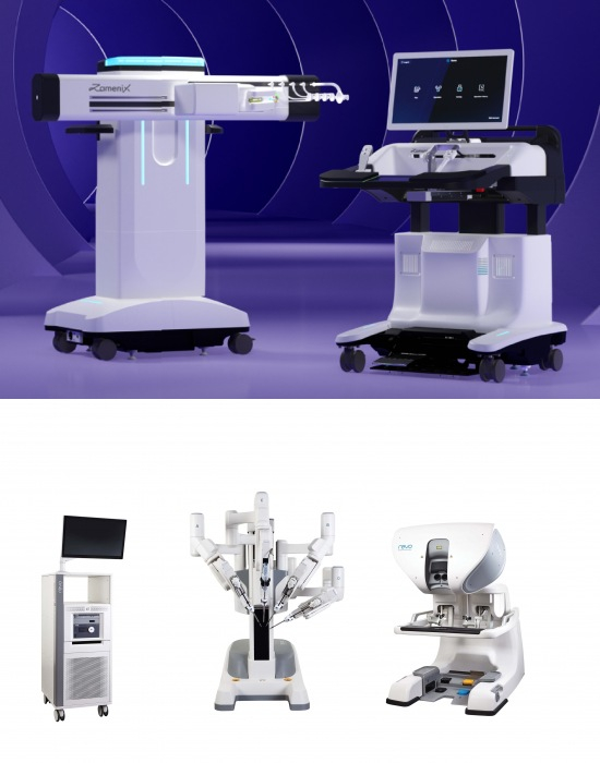 로엔서지컬 신장결석 수술로봇 '자메닉스'(사진 위쪽)과 미래컴퍼니 수술로봇 '레보아이'